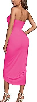 Umenlele Women's Strapless Ruched High Waist Wrap Split Asymmetrical Beach Maxi Long Dress | Amazon (US)