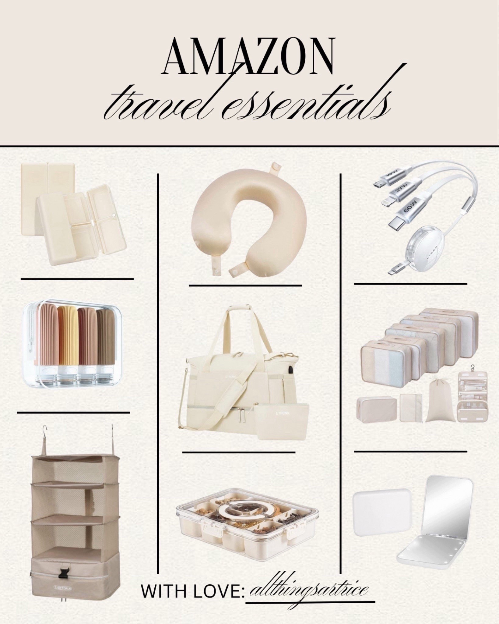 Amazon travel essentials 



#Amazon #travel #charger #mirror #neckpillow #weekender #packingcubes #dailyfinds #airplane #allthingsartrice

#liketkit #LTKFindsUnder50 #LTKFindsUnder100 

#liketkit #LTKTravel
@shop.ltk 