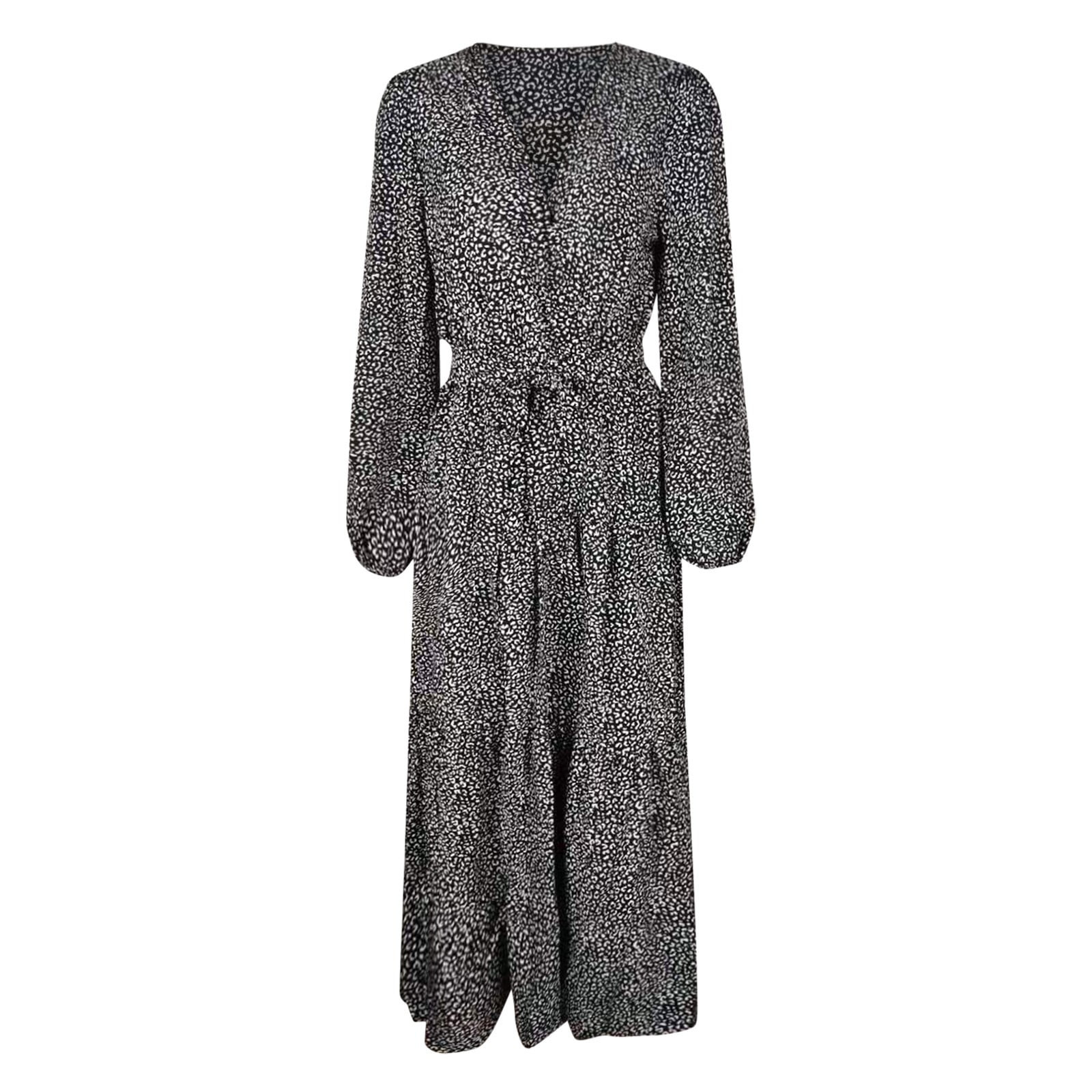 Winter Fall Dresses for Women Long Sleeve Wrap Vintage Tiered Split Fall Belted Flowy Midi Long D... | Walmart (US)