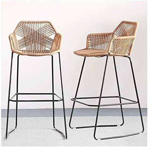 Beige Rattan Bar Stool Home Décor Rattan Wicker Barstools Chair with Footrest & Back, High Bar S... | Amazon (US)