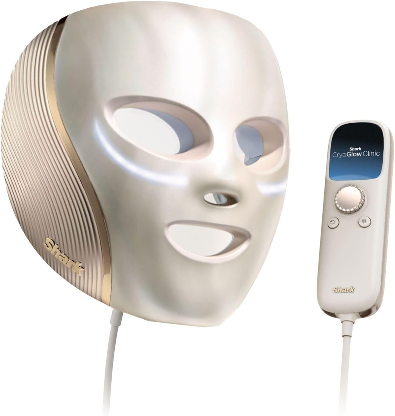 Shark CryoGlow Clinic LED Face Mask with Anti-Ageing + Blemish Clearing Routines, Hot + Cold Under-Eye Contrast Therapy, 11 Customisable Routines, Remote Control, White Gold FW425UKGD1 | Amazon (UK)