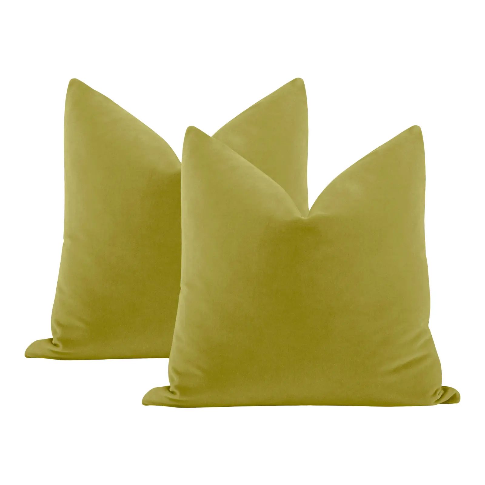 22" Chartreuse Italian Velvet Pillows - a Pair | Chairish