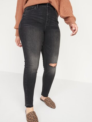 Extra High-Waisted Rockstar 360° Stretch Super Skinny Ripped Gray Cut-Off Ankle Jeans for Women | Old Navy (US)