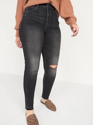 Extra High-Waisted Rockstar 360° Stretch Super Skinny Ripped Gray Cut-Off Ankle Jeans for Women | Old Navy (US)