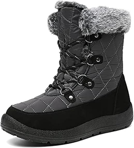 JSWEI Women Winter Snow Boots Soft Comfortable Faux Fur Mid Calf Wide Width Waterproof Warm Lace-... | Amazon (US)
