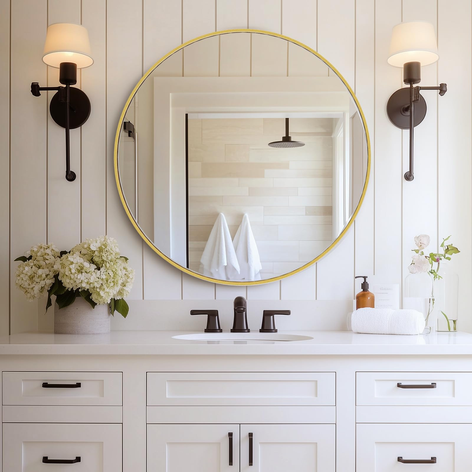 DUMOS Gold Circle Mirror for Wall 30 inch, Bathroom Round Mirror for Over Sink, Bathroom, Entrywa... | Amazon (US)