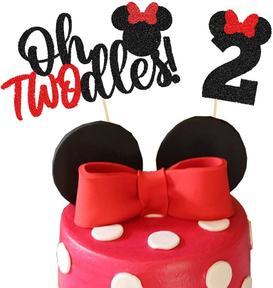 Oh Twodles Red Cake Topper Second 2nd Birthday Party Supplies Decorations for Baby Red Girl Bday | Amazon (US)