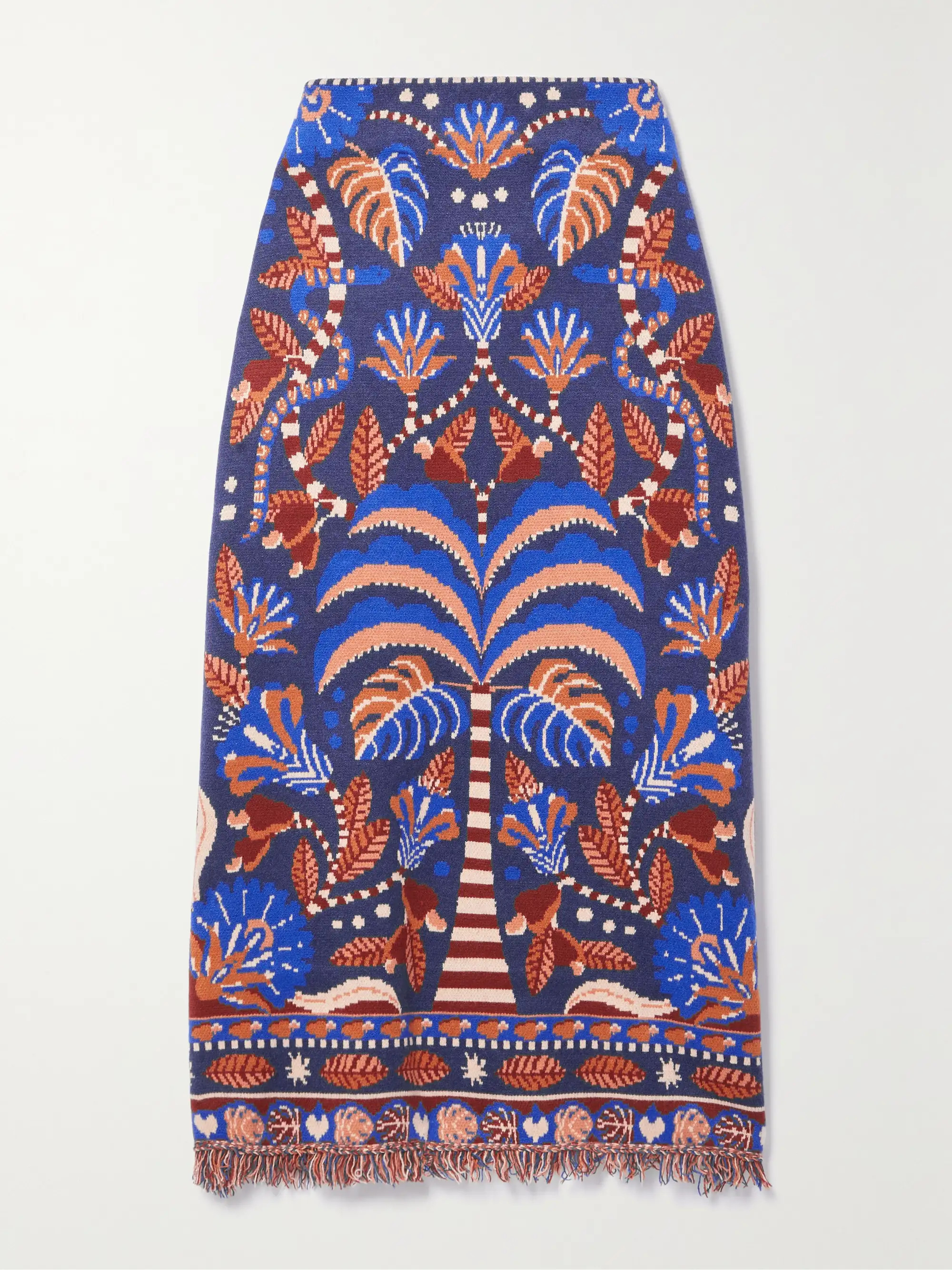 Fringed jacquard-knit midi skirt | NET-A-PORTER (US)