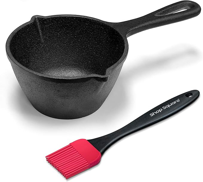 Small Cast Iron Basting Pot with Silicone BBQ Brush – Cast Iron Saucepan for Grilling, Smoking,... | Amazon (US)