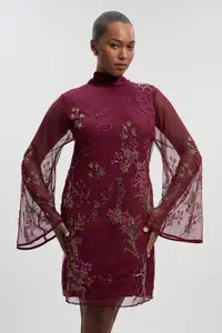 Dresses | Plus Size Floral Applique Embellished Organdie Woven Mini Dress | KarenMillen | Debenhams UK