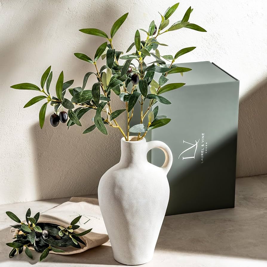 Luxurious Matte Textured 10 Inch Tall White Vase Set, Including 22 Inch Olive Branches for Vases,... | Amazon (US)
