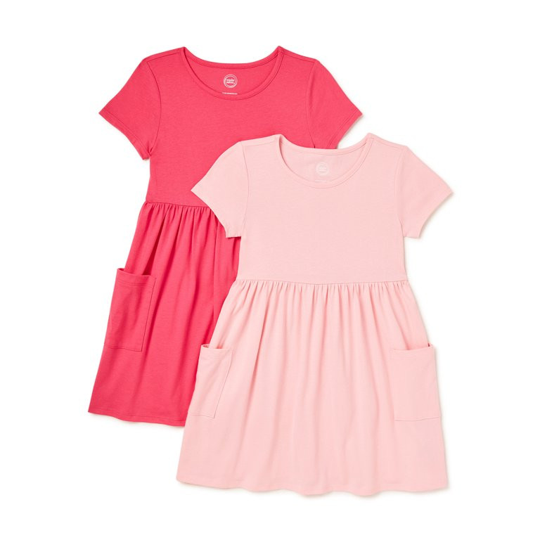 Wonder Nation Girls Short Sleeve Play Dresses, 2-Pack, Sizes 4-18 & Plus | Walmart (US)
