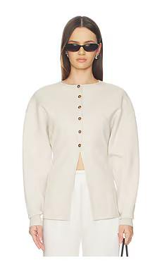 Good American Exaggerated Sleeve Cardigan in Light Taupe from Revolve.com | Revolve Clothing (Global)