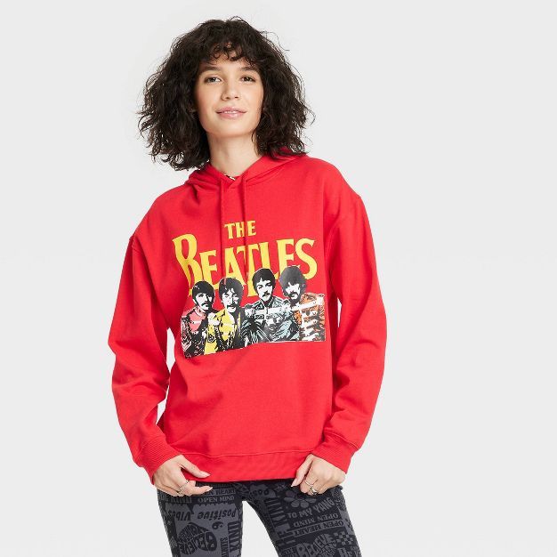 Women's The Beatles Graphic Oversized Hoodie - Red | Target