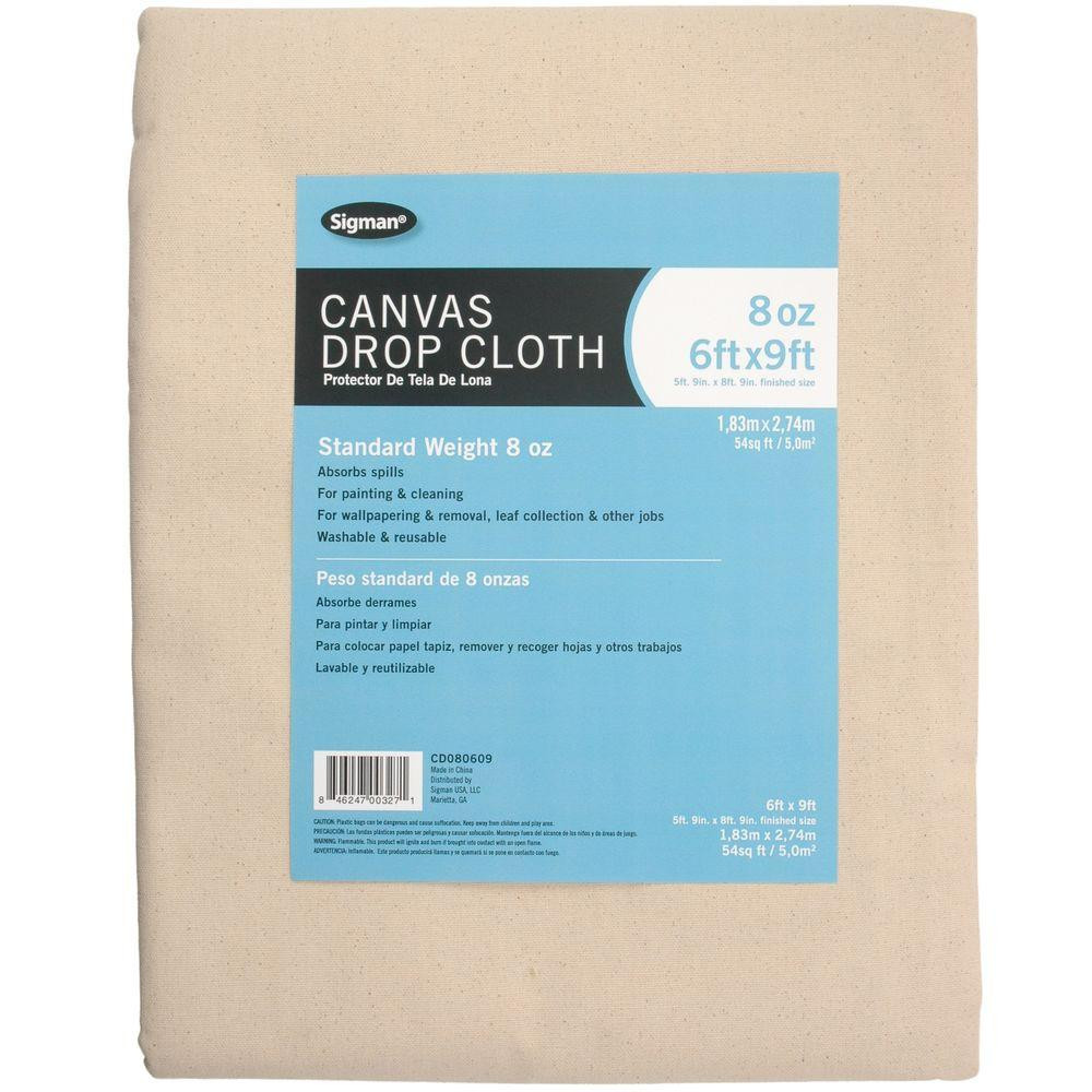 Sigman 5 ft. 9 in. x 8 ft. 9 in., 8 oz. Canvas Drop Cloth, Beige / Cream | The Home Depot