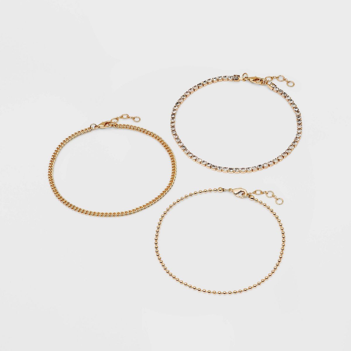 9" Ball Wide Chain Anklet Set 3pc - A New Day™ Metallic Gold | Target