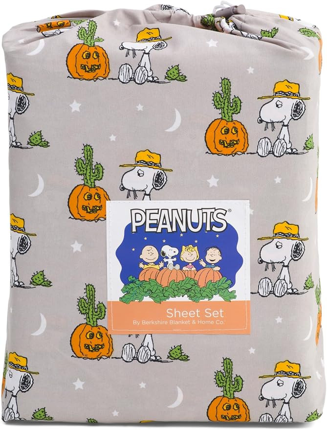 Berkshire Blanket Peanuts Halloween Fall Themed Sheet Sets (Gray - Spike Pumpkin & Cactus, King) | Amazon (US)