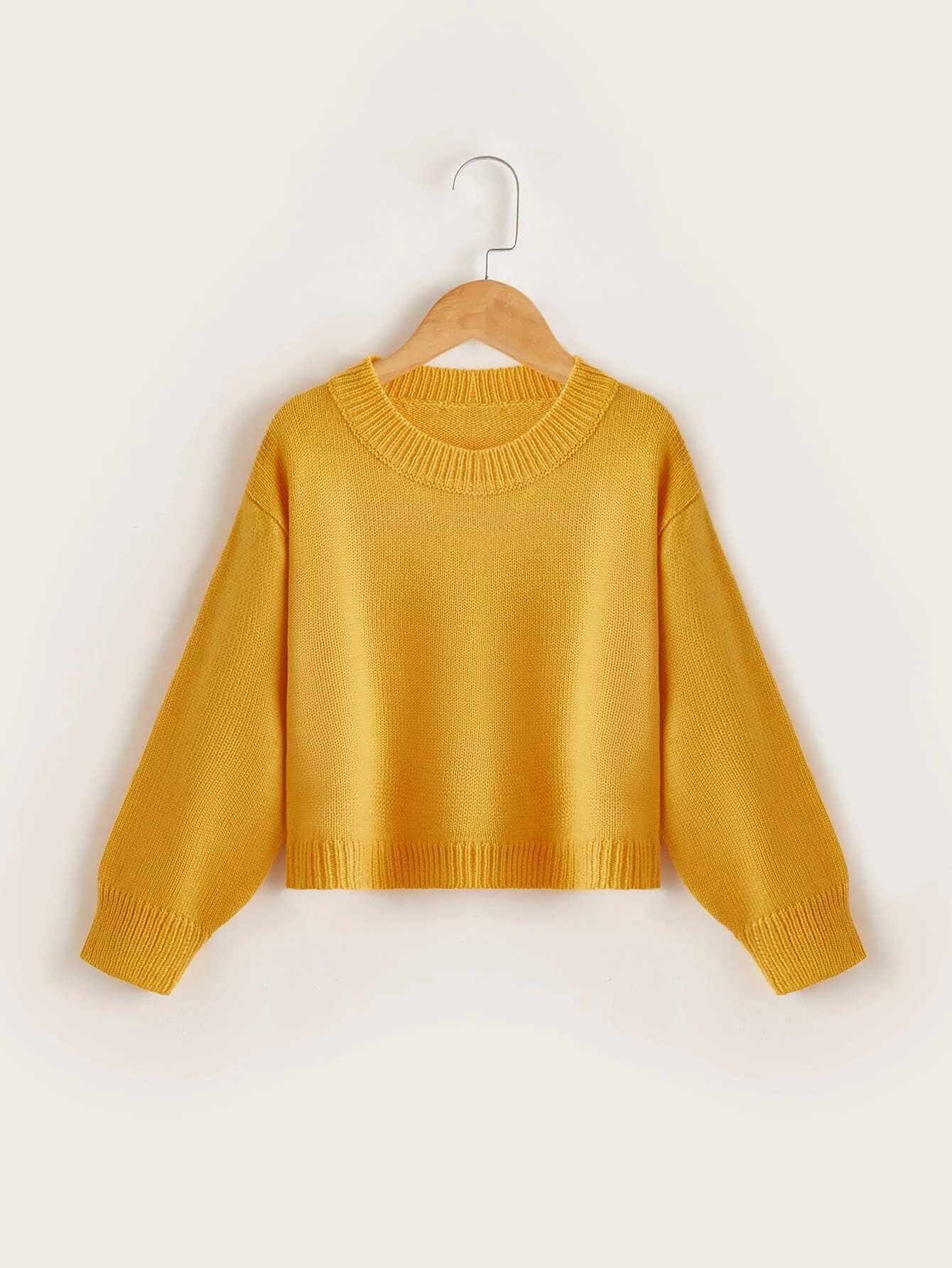 Girls Round Neck Solid Sweater | SHEIN