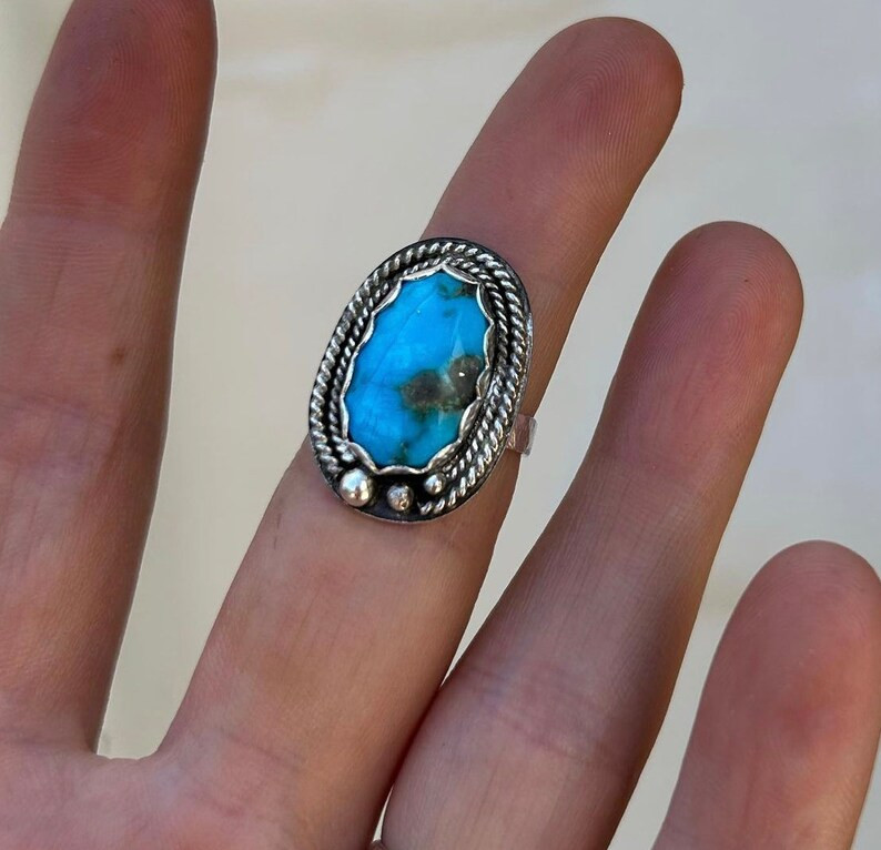 Bisbee Turquoise Vintage Handmade Sterling Silver Ring Size 6 - Etsy | Etsy (US)