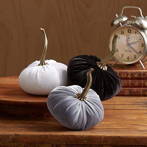 Small Velvet Pumpkins Set of 3 Includes Gray White and Black, Handmade Home Decor, Holiday Mantle... | Amazon (US)