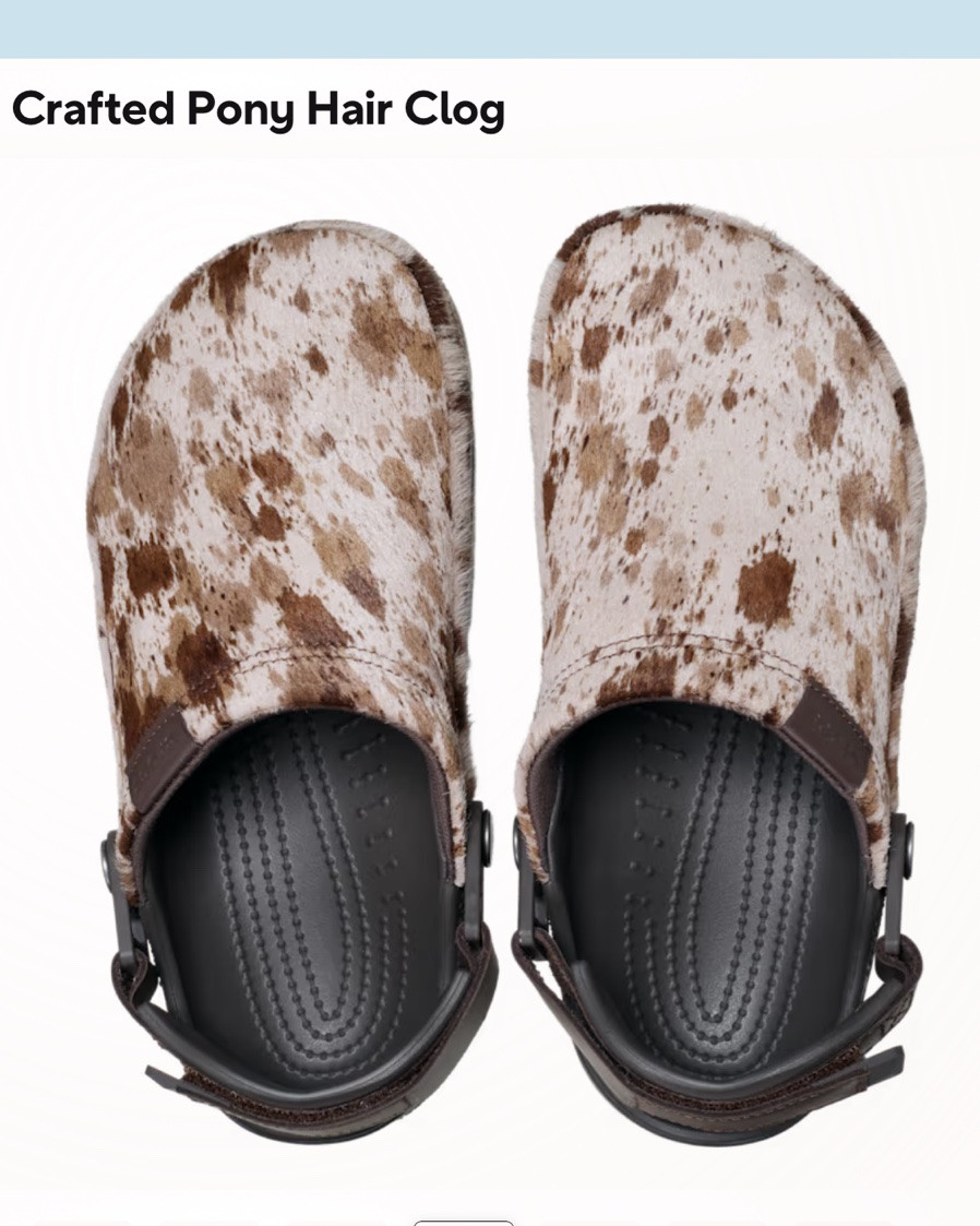 I never thought I’d be posting two pairs of @crocs in one day, but here we are! They’ve also got a $79 pair of pony hair in “espresso” that looks like cowhide!