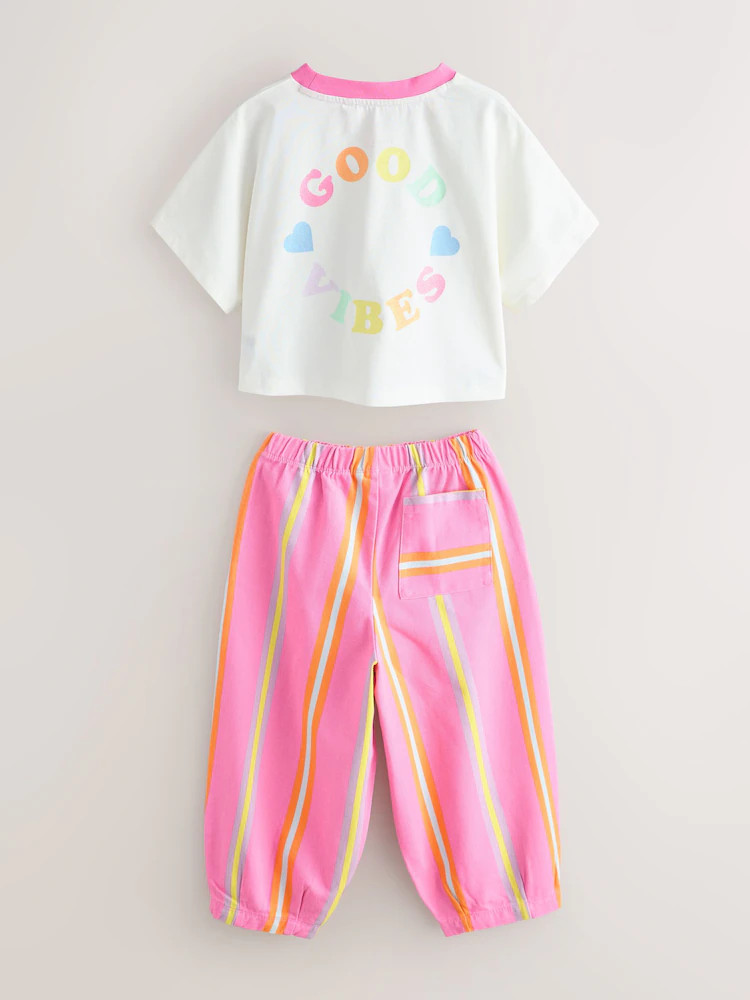Little Bird by Jools Oliver Pink Stripe Short Sleeve Top & Jogger Set | Next US