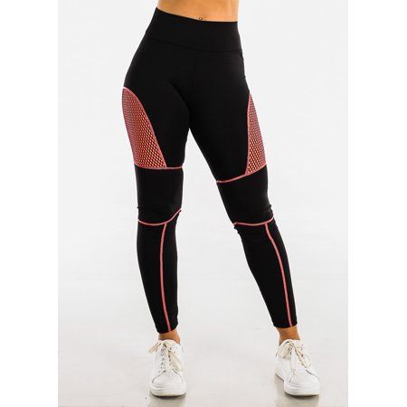 Womens Activewear Skinny Leggings High Waisted Workout Gym Active Neon Orange Mesh Black Leggings 40 | Walmart (US)