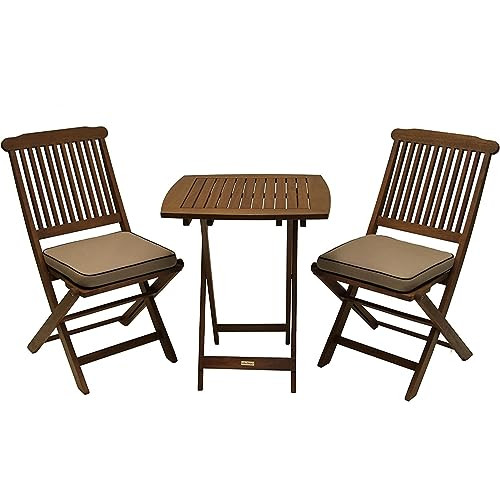 Outdoor Interiors Eucalyptus Wood 3-Piece Square Foldable Bistro Outdoor Furniture Patio Set, Tab... | Amazon (US)