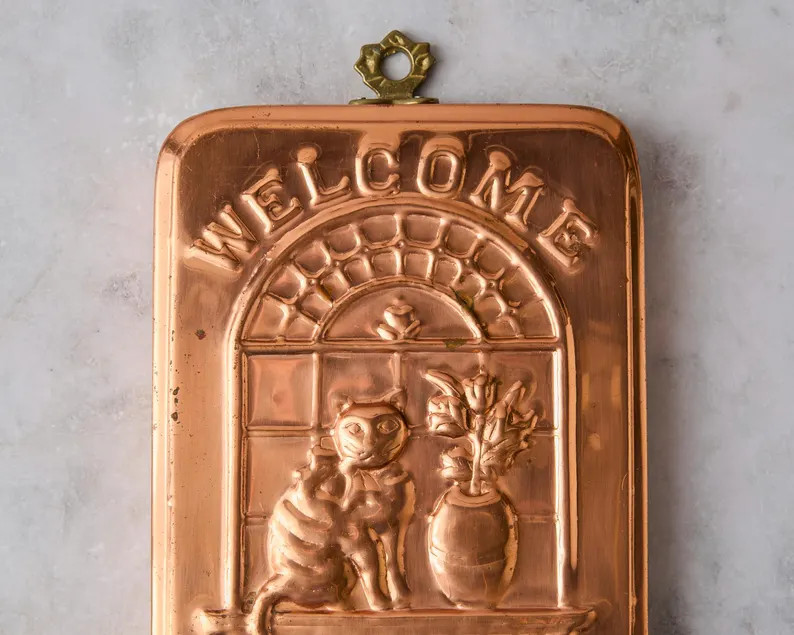 Vintage Copper Cat Wall Hanging Mold: Welcome Friends, Kitchen Wall Art - Etsy | Etsy (Global)