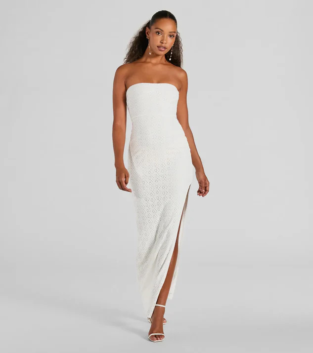 Tuscan Charm Strapless Slit Eyelet Maxi Dress | Windsor Stores