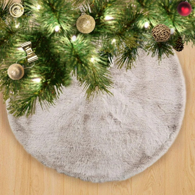 Faux Fur Christmas Tree Skirt, Gray, 48", by Holiday Time | Walmart (US)