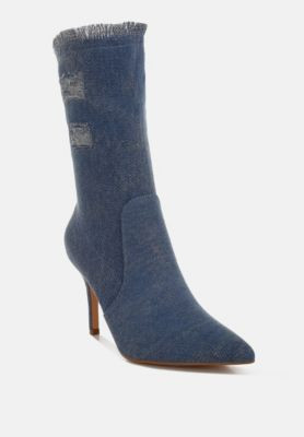 London Rag Womens Himkok Distressed Denim Mid-Calf Boots - Macy's | Macy's