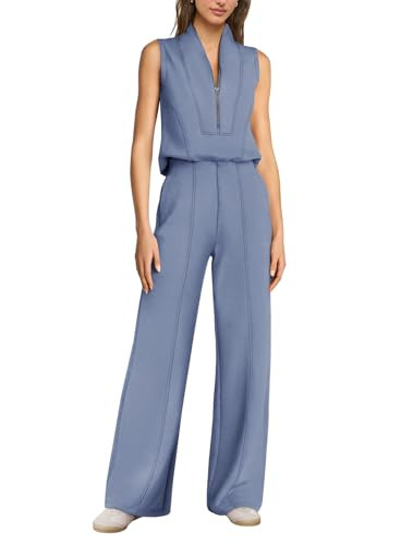 SENSERISE Womens Summer Jumpsuit Dressy Casual Sleeveless One Piece Jumpsuit Half Zip Airport Tra... | Amazon (US)