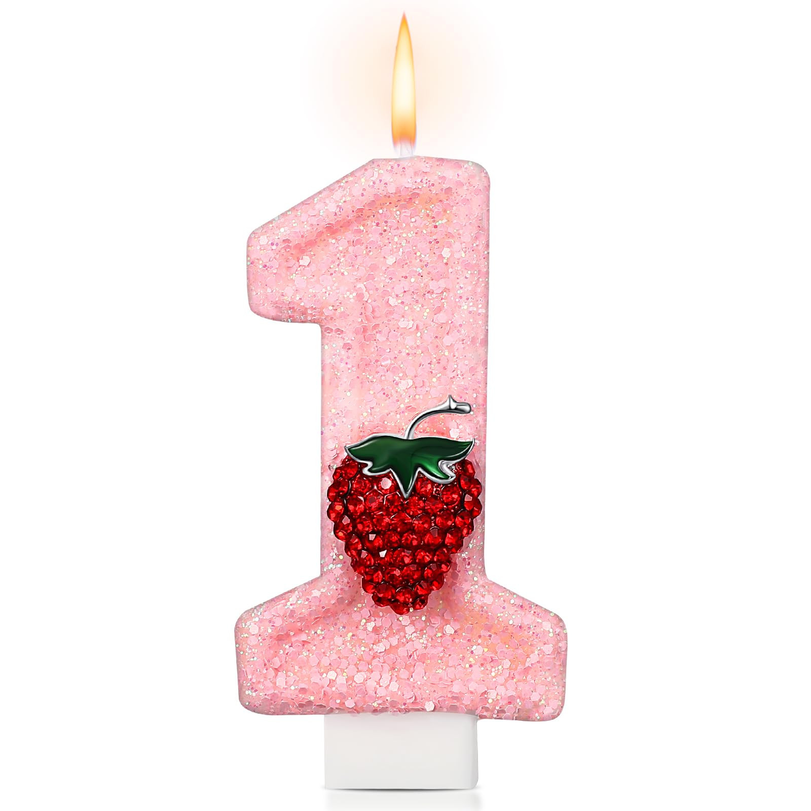 Strawberry 1 Candle for First Birthday Pink Number 1 Candle Berry One Glitter Cake Topper for Str... | Amazon (US)