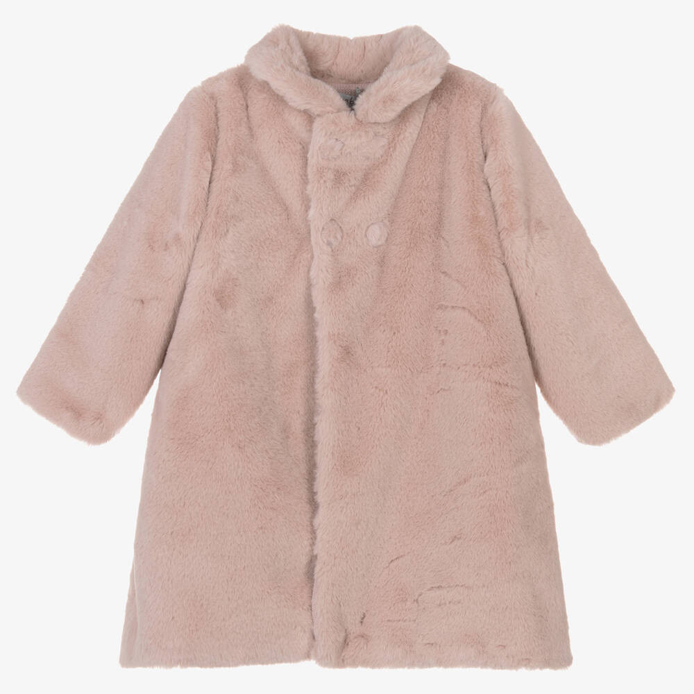 Girls Pink Faux Fur Coat | Childrensalon