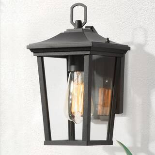 Modern Textured Black Outdoor Wall Lantern Sconce 1-Light Exterior Wall Light with Clear Glass Shade for Garden Gazebo | The Home Depot