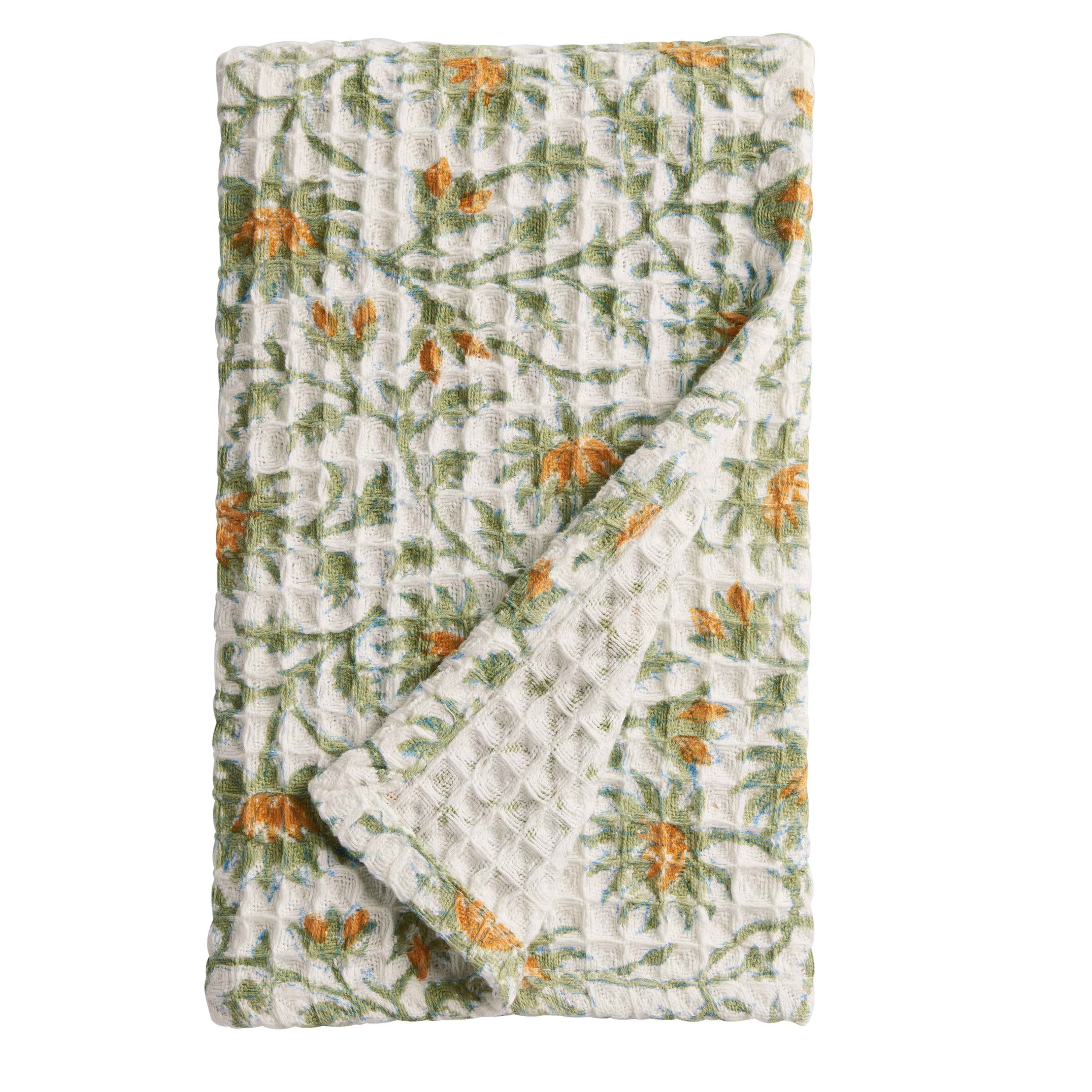 Yellow Flower Block Print Waffle Weave Hand Towel | World Market