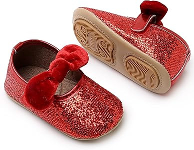 Baby Girls Mary Jane Flats Anti-Slip Rubber Sole Bow Toddler Princess Dress Shoes | Amazon (US)