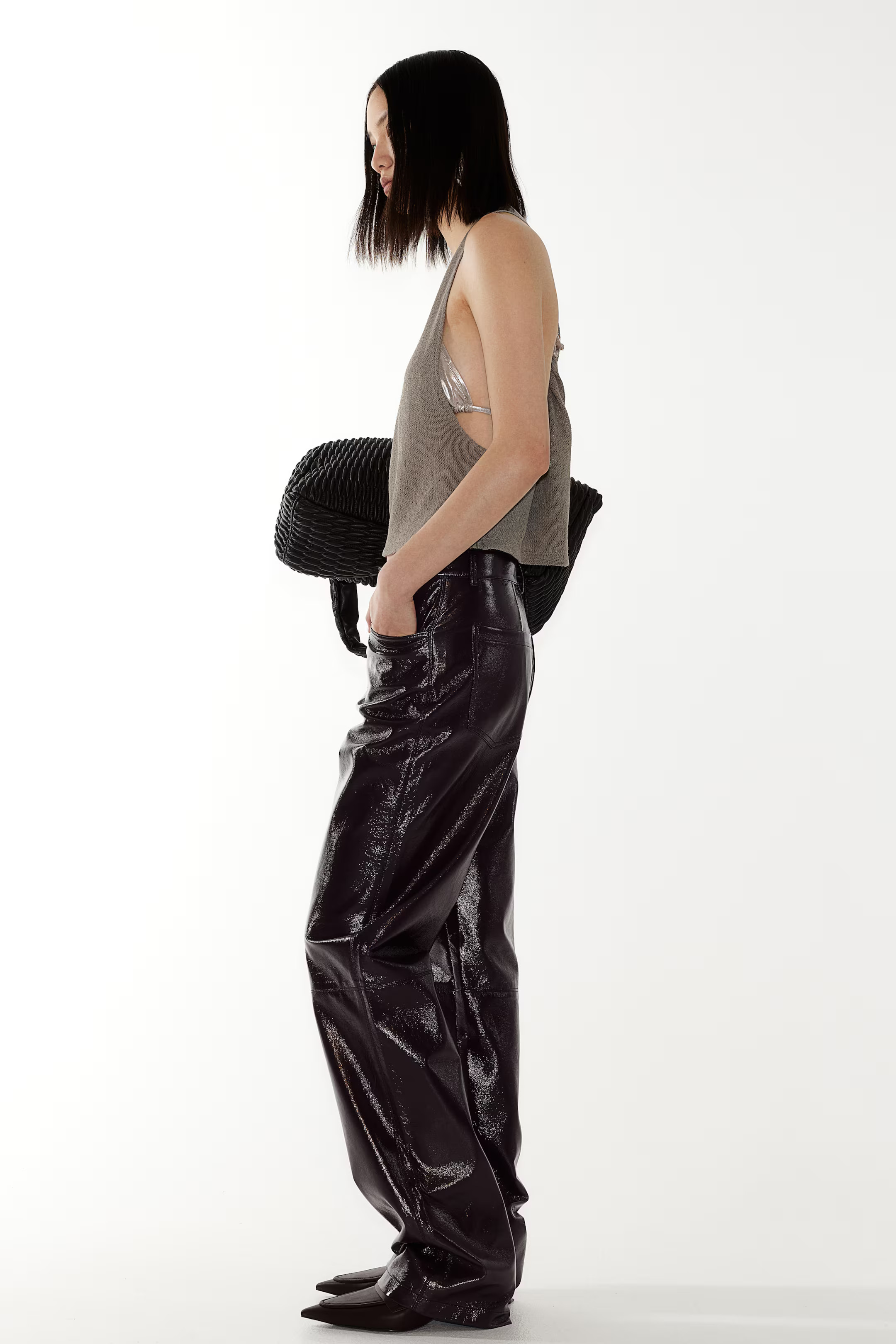 Straight coated trousers | H&M (UK, MY, IN, SG, PH, TW, HK)