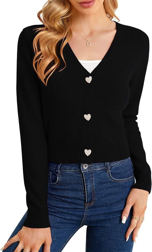 KOJOOIN Women's Cropped Cardigan Long Sleeve Button Down Sweater Rib Elegant Shrugs | Amazon (US)