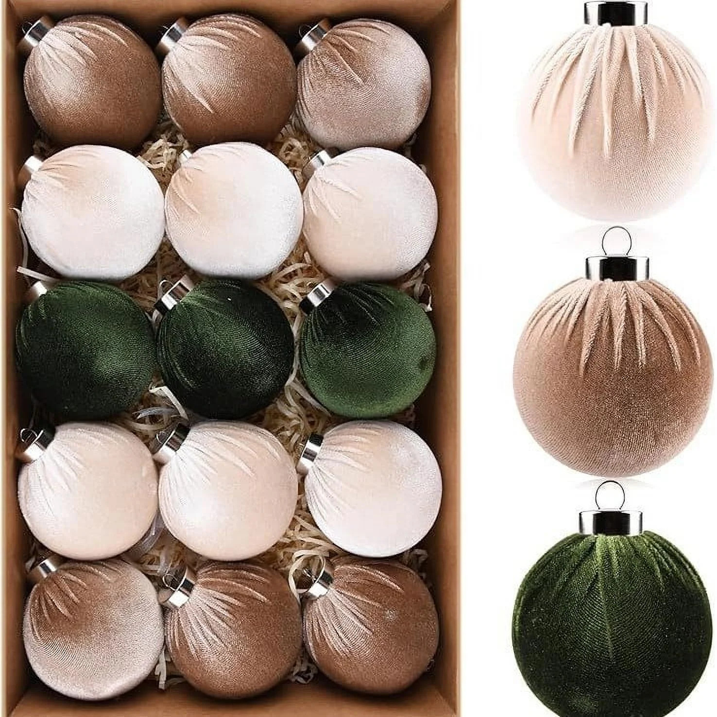 Nmdmisc 15 Pcs Velvet Christmas Ball Ornaments Flocked Vintage Neutral Christmas Tree Ornaments S... | Walmart (US)