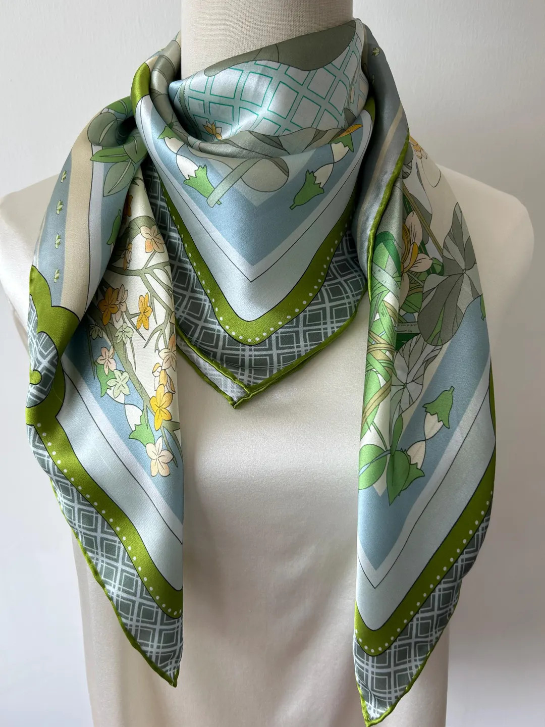 Mulberry Silk Scarf: West Lake Scenery, Green & Blue, 35" Square - Etsy | Etsy (US)