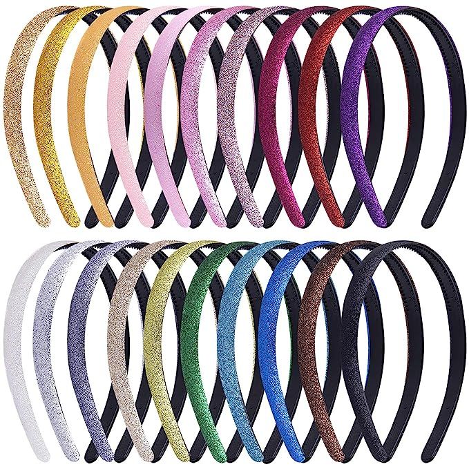 Duufin 20 Pieces Glitter Headbands Colorful Plastic Headbands with Teeth Sparkle Headbands for Gi... | Amazon (US)