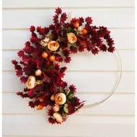 Red Foliage Wreath, Modern Hoop Fall Door Décor, Gift Decorative Wreath | Etsy (US)