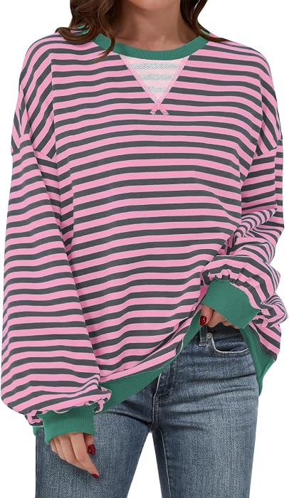 ANRABESS Women\u2019s Striped Oversized Sweatshirts | Amazon (US)