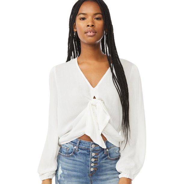 Scoop Women's V-Neck Knot Front Top | Walmart (US)