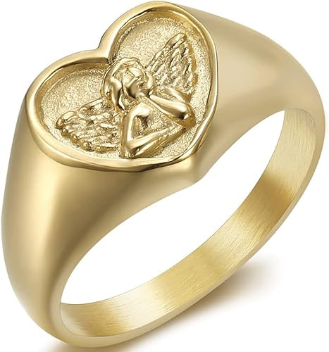 Jude Jewelers Stainless Steel Heart Shaped Signet Style Angel Pattern Statement Promise Wedding R... | Amazon (US)