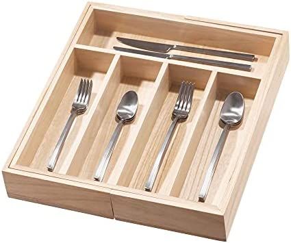 iDesign Eco Wood Tray, Expandable Cutlery, Natural | Amazon (US)