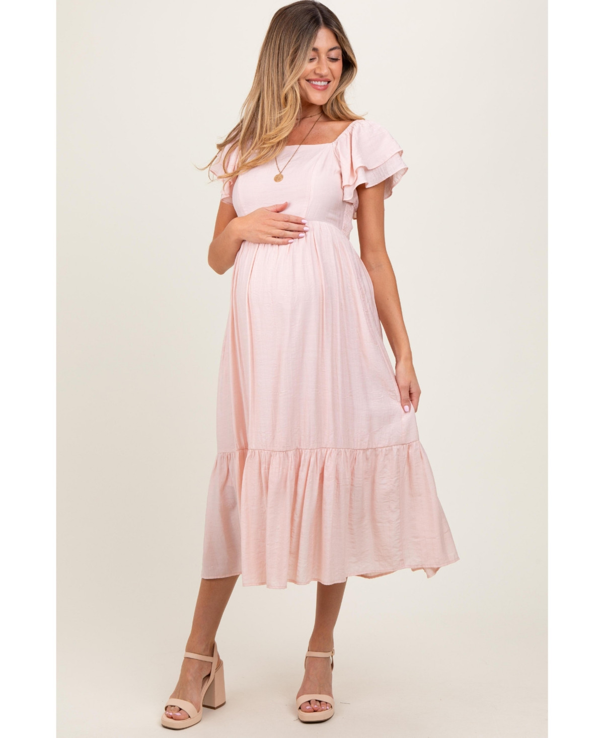 Pinkblush Light Pink Flutter Sleeve Maternity Midi Dress - Light pink | Macy's
