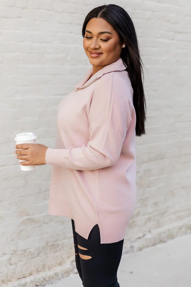 Pulling Heartstrings Mauve Quarter Zip Pullover DOORBUSTER | Pink Lily